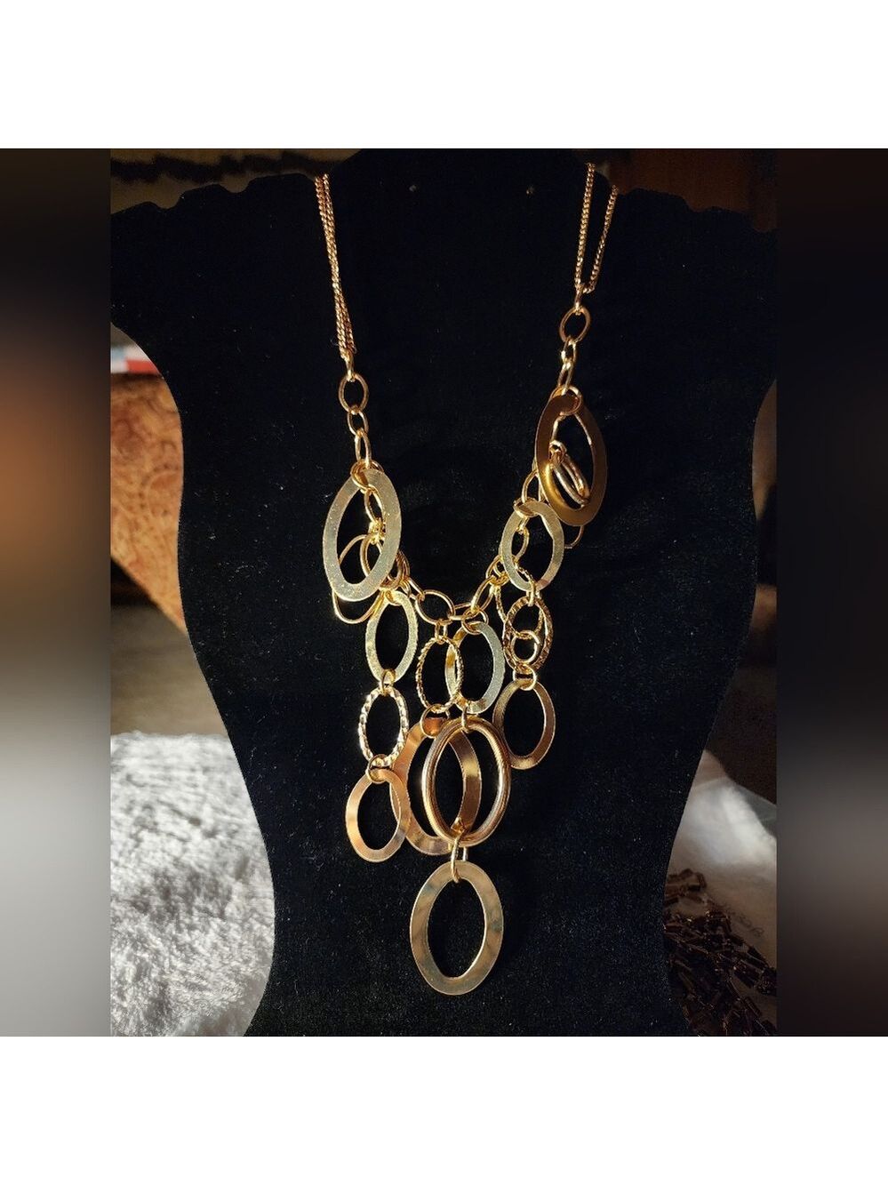 Bold Gold-Tone Multi-Oval Link Statement Necklace NWOT